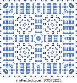 Antique azulejo tiles patchwork. Graphic design. Vector seamless pattern template. Blue spain and portuguese decor for bags, smartphone cases, T-shirts, linens or scrapbooking.