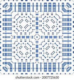 Antique azulejo tiles patchwork. Graphic design. Vector seamless pattern template. Blue spain and portuguese decor for bags, smartphone cases, T-shirts, linens or scrapbooking.