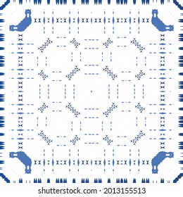 Antique azulejo tiles patchwork. Graphic design. Vector seamless pattern template. Blue spain and portuguese decor for bags, smartphone cases, T-shirts, linens or scrapbooking.