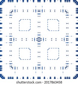 Antique azulejo tiles patchwork. Graphic design. Vector seamless pattern template. Blue spain and portuguese decor for bags, smartphone cases, T-shirts, linens or scrapbooking.