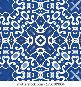 Antique azulejo tiles patchwork. Hand drawn design. Vector seamless pattern elements. Blue spain and portuguese decor for bags, smartphone cases, T-shirts, linens or scrapbooking.