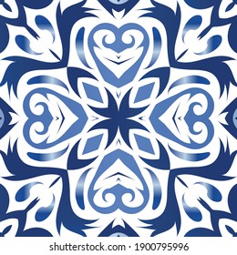 Baldosas de azulejos antiguos. Diseño dibujado a mano. Afiche de patrones sin fisuras del vector. España azul y decoración portuguesa para bolsas, estuches para smartphones, camisetas, ropa de cama o scrapbooking.