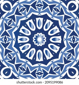 Antique azulejo tiles patchwork. Kitchen design. Vector seamless pattern concept. Blue spain and portuguese decor for bags, smartphone cases, T-shirts, linens or scrapbooking.