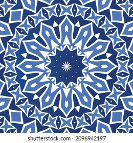 Fliesen-Fliesen-Fliesen aus antiker Azulejo-Zeit. Küchendesign. Vektornahtloses Musterkonzept. Blauer Spain und portugiesisches Dekor für Taschen, Smartphone-Kisten, T-Shirts, Bettwäsche oder Scrapbooking.