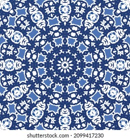 Baldosas de azulejos antiguos. Diseño de cocina. Concepto de patrón sin fisuras de vectores. España azul y decoración portuguesa para bolsas, estuches para smartphones, camisetas, ropa de cama o scrapbooking.