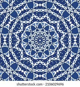 Antique azulejo tiles patchwork. Kitchen design. Vector seamless pattern concept. Blue spain and portuguese decor for bags, smartphone cases, T-shirts, linens or scrapbooking.