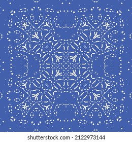Antique azulejo tiles patchwork. Kitchen design. Vector seamless pattern concept. Blue spain and portuguese decor for bags, smartphone cases, T-shirts, linens or scrapbooking.