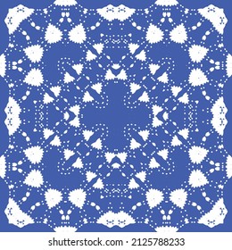 Antique azulejo tiles patchwork. Kitchen design. Vector seamless pattern concept. Blue spain and portuguese decor for bags, smartphone cases, T-shirts, linens or scrapbooking.