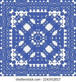 Antique azulejo tiles patchwork. Kitchen design. Vector seamless pattern concept. Blue spain and portuguese decor for bags, smartphone cases, T-shirts, linens or scrapbooking.