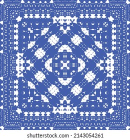 Antique azulejo tiles patchwork. Kitchen design. Vector seamless pattern concept. Blue spain and portuguese decor for bags, smartphone cases, T-shirts, linens or scrapbooking.