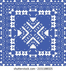 Antique azulejo tiles patchwork. Kitchen design. Vector seamless pattern concept. Blue spain and portuguese decor for bags, smartphone cases, T-shirts, linens or scrapbooking.