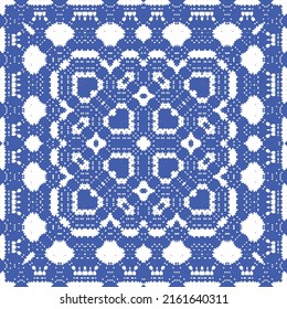 Antique azulejo tiles patchwork. Kitchen design. Vector seamless pattern concept. Blue spain and portuguese decor for bags, smartphone cases, T-shirts, linens or scrapbooking.