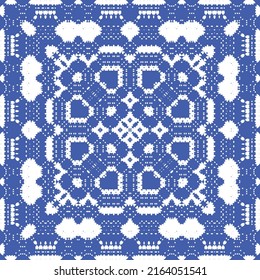 Antique azulejo tiles patchwork. Kitchen design. Vector seamless pattern concept. Blue spain and portuguese decor for bags, smartphone cases, T-shirts, linens or scrapbooking.