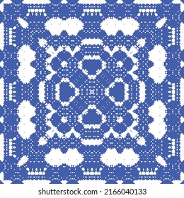 Antique azulejo tiles patchwork. Kitchen design. Vector seamless pattern concept. Blue spain and portuguese decor for bags, smartphone cases, T-shirts, linens or scrapbooking.