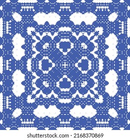 Antique azulejo tiles patchwork. Kitchen design. Vector seamless pattern concept. Blue spain and portuguese decor for bags, smartphone cases, T-shirts, linens or scrapbooking.