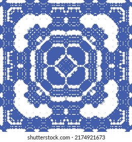 Antique azulejo tiles patchwork. Kitchen design. Vector seamless pattern concept. Blue spain and portuguese decor for bags, smartphone cases, T-shirts, linens or scrapbooking.