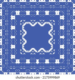 Antique azulejo tiles patchwork. Kitchen design. Vector seamless pattern concept. Blue spain and portuguese decor for bags, smartphone cases, T-shirts, linens or scrapbooking.