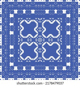 Antique azulejo tiles patchwork. Kitchen design. Vector seamless pattern concept. Blue spain and portuguese decor for bags, smartphone cases, T-shirts, linens or scrapbooking.