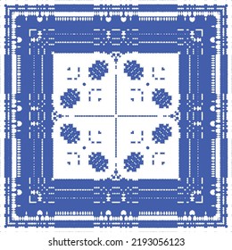 Antique azulejo tiles patchwork. Kitchen design. Vector seamless pattern concept. Blue spain and portuguese decor for bags, smartphone cases, T-shirts, linens or scrapbooking.