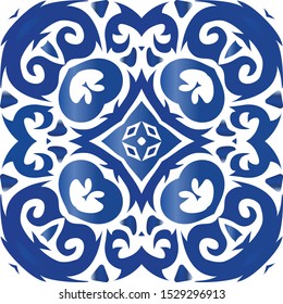 Antique azulejo tiles patchwork. Minimal design. Vector seamless pattern flyer. Blue spain and portuguese decor for bags, smartphone cases, T-shirts, linens or scrapbooking.