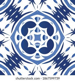Fliesen-Fliesen-Fliesen aus antiker Azulejo-Zeit. Minimales Design. Vektornahtlose Muster-Trellis. Blauer Spain und portugiesisches Dekor für Taschen, Smartphone-Kisten, T-Shirts, Bettwäsche oder Scrapbooking.