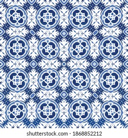 Fliesen-Fliesen-Fliesen aus antiker Azulejo-Zeit. Minimales Design. Vektornahtlose Muster-Trellis. Blauer Spain und portugiesisches Dekor für Taschen, Smartphone-Kisten, T-Shirts, Bettwäsche oder Scrapbooking.