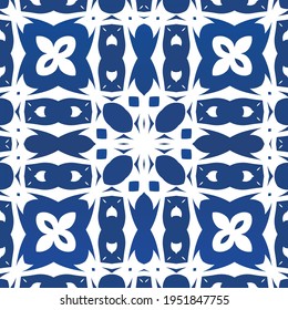 Baldosas de azulejos antiguos. Diseño mínimo. acuarela de patrón sin fisuras vectorial. España azul y decoración portuguesa para bolsas, estuches para smartphones, camisetas, ropa de cama o scrapbooking.