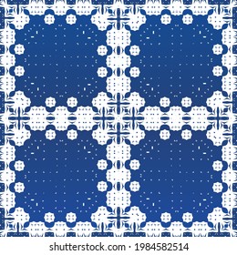 Baldosas de azulejos antiguos. Diseño mínimo. acuarela de patrón sin fisuras vectorial. España azul y decoración portuguesa para bolsas, estuches para smartphones, camisetas, ropa de cama o scrapbooking.