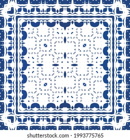 Baldosas de azulejos antiguos. Diseño mínimo. acuarela de patrón sin fisuras vectorial. España azul y decoración portuguesa para bolsas, estuches para smartphones, camisetas, ropa de cama o scrapbooking.