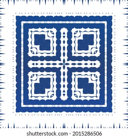 Antique azulejo tiles patchwork. Minimal design. Vector seamless pattern watercolor. Blue spain and portuguese decor for bags, smartphone cases, T-shirts, linens or scrapbooking.