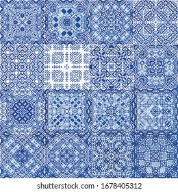 Antique azulejo tiles patchwork. Modern design. Vector seamless pattern template. spain and portuguese decor for bags, smartphone cases, T-shirts, linens or scrapbooking.