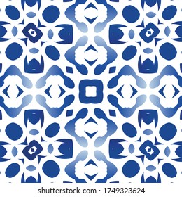 Baldosas de azulejos antiguos. Diseño moderno. Patrón de vectores sin fisuras arabesco. España azul y decoración portuguesa para bolsas, estuches para smartphones, camisetas, ropa de cama o scrapbooking.