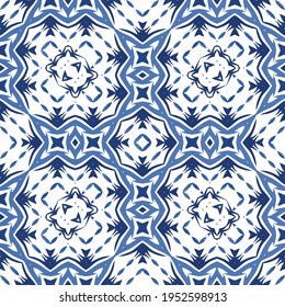 Baldosas de azulejos antiguos. Diseño moderno. Textura de patrón sin fisuras del vector. España azul y decoración portuguesa para bolsas, estuches para smartphones, camisetas, ropa de cama o scrapbooking.