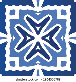 Antique azulejo tiles patchwork. Modern design. Vector seamless pattern texture. Blue spain and portuguese decor for bags, smartphone cases, T-shirts, linens or scrapbooking.