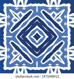 Antique azulejo tiles patchwork. Modern design. Vector seamless pattern texture. Blue spain and portuguese decor for bags, smartphone cases, T-shirts, linens or scrapbooking.
