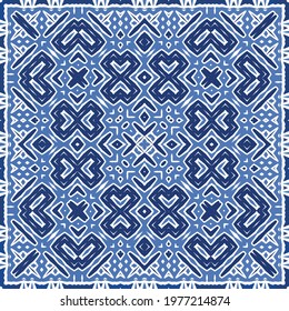 Antique azulejo tiles patchwork. Modern design. Vector seamless pattern texture. Blue spain and portuguese decor for bags, smartphone cases, T-shirts, linens or scrapbooking.