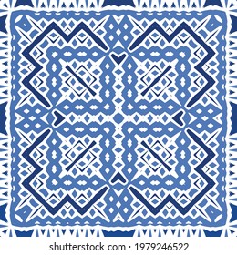 Baldosas de azulejos antiguos. Diseño moderno. Textura de patrón sin fisuras del vector. España azul y decoración portuguesa para bolsas, estuches para smartphones, camisetas, ropa de cama o scrapbooking.