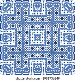 Baldosas de azulejos antiguos. Diseño moderno. Textura de patrón sin fisuras del vector. España azul y decoración portuguesa para bolsas, estuches para smartphones, camisetas, ropa de cama o scrapbooking.