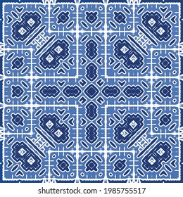 Baldosas de azulejos antiguos. Diseño moderno. Textura de patrón sin fisuras del vector. España azul y decoración portuguesa para bolsas, estuches para smartphones, camisetas, ropa de cama o scrapbooking.