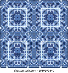 Baldosas de azulejos antiguos. Diseño moderno. Textura de patrón sin fisuras del vector. España azul y decoración portuguesa para bolsas, estuches para smartphones, camisetas, ropa de cama o scrapbooking.