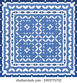 Antique azulejo tiles patchwork. Modern design. Vector seamless pattern texture. Blue spain and portuguese decor for bags, smartphone cases, T-shirts, linens or scrapbooking.