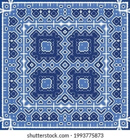 Antique azulejo tiles patchwork. Modern design. Vector seamless pattern texture. Blue spain and portuguese decor for bags, smartphone cases, T-shirts, linens or scrapbooking.
