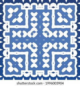 Antique azulejo tiles patchwork. Modern design. Vector seamless pattern texture. Blue spain and portuguese decor for bags, smartphone cases, T-shirts, linens or scrapbooking.