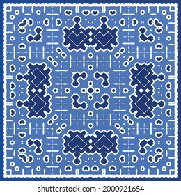 Antique azulejo tiles patchwork. Modern design. Vector seamless pattern texture. Blue spain and portuguese decor for bags, smartphone cases, T-shirts, linens or scrapbooking.