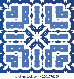 Fliesen-Fliesen-Fliesen aus antiker Azulejo-Zeit. Modernes Design. Vektornahtlose Muster-Textur. Blauer Spain und portugiesisches Dekor für Taschen, Smartphone-Kisten, T-Shirts, Bettwäsche oder Scrapbooking.