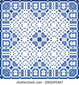 Baldosas de azulejos antiguos. Diseño moderno. Textura de patrón sin fisuras del vector. España azul y decoración portuguesa para bolsas, estuches para smartphones, camisetas, ropa de cama o scrapbooking.