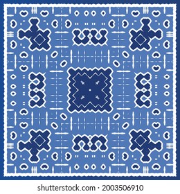 Antique azulejo tiles patchwork. Modern design. Vector seamless pattern texture. Blue spain and portuguese decor for bags, smartphone cases, T-shirts, linens or scrapbooking.