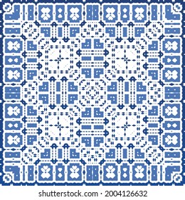 Antique azulejo tiles patchwork. Modern design. Vector seamless pattern texture. Blue spain and portuguese decor for bags, smartphone cases, T-shirts, linens or scrapbooking.