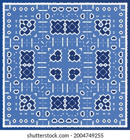 Antique azulejo tiles patchwork. Modern design. Vector seamless pattern texture. Blue spain and portuguese decor for bags, smartphone cases, T-shirts, linens or scrapbooking.