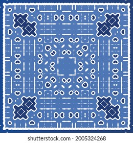 Antique azulejo tiles patchwork. Modern design. Vector seamless pattern texture. Blue spain and portuguese decor for bags, smartphone cases, T-shirts, linens or scrapbooking.